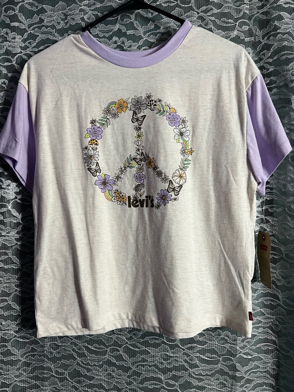 Levi’s Purple Peace Sign ☮️ Crop Top Tee NWT Size Large